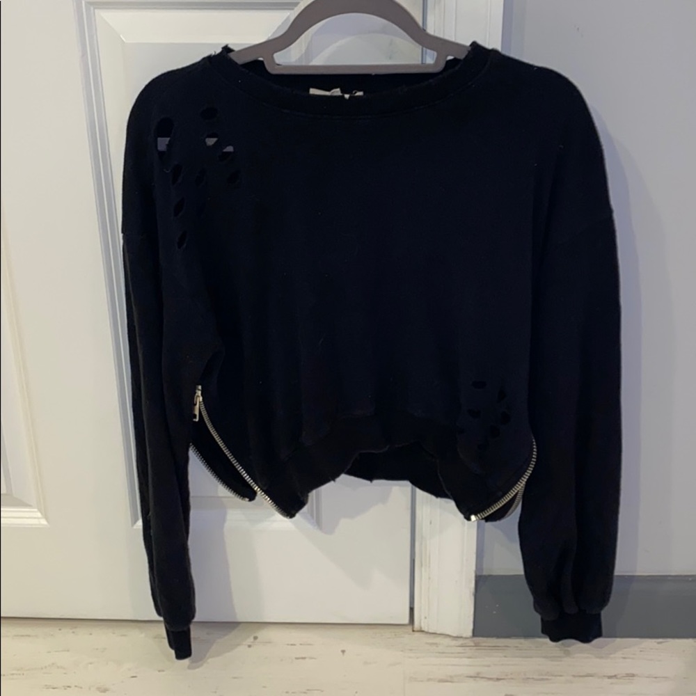 Distressed Black Zipper Sweatshirt